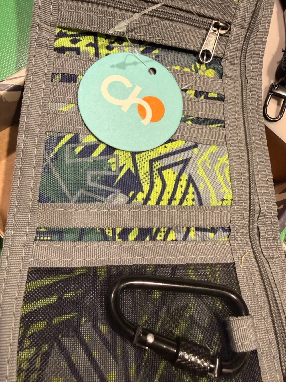 NWT in box Neon Geometric Trifold Wallet by Chico mocha strap and hook